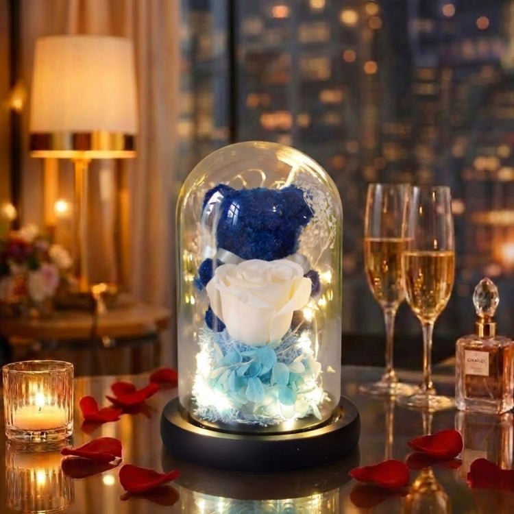 LED Light Glass Dome Lamp | Romantic Rose Bear Home Decoration
