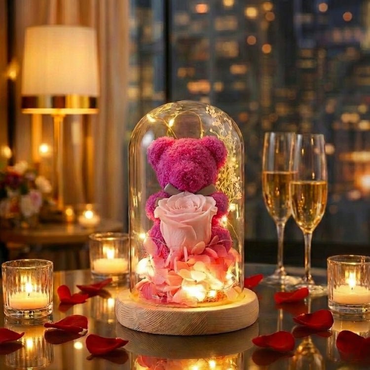 LED Light Glass Dome Lamp | Romantic Rose Bear Home Decoration