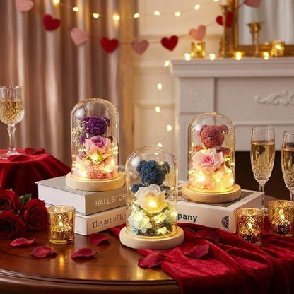 LED Light Glass Dome Lamp | Romantic Rose Bear Home Decoration