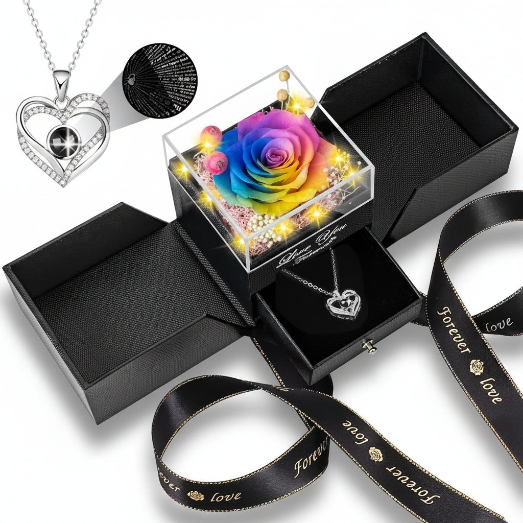 Rose Gift Set with LED Light and Necklace – Perfect for Special Occasions