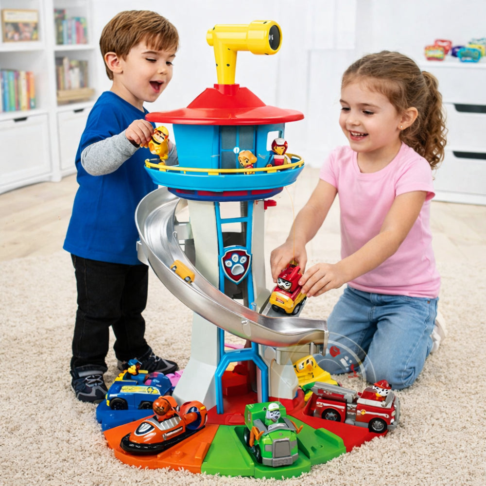 Racing Car Playset for Kids with Slide Tower – Simple Assembly for 4+