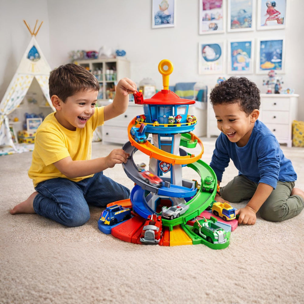 Racing Car Playset for Kids with Slide Tower – Simple Assembly for 4+