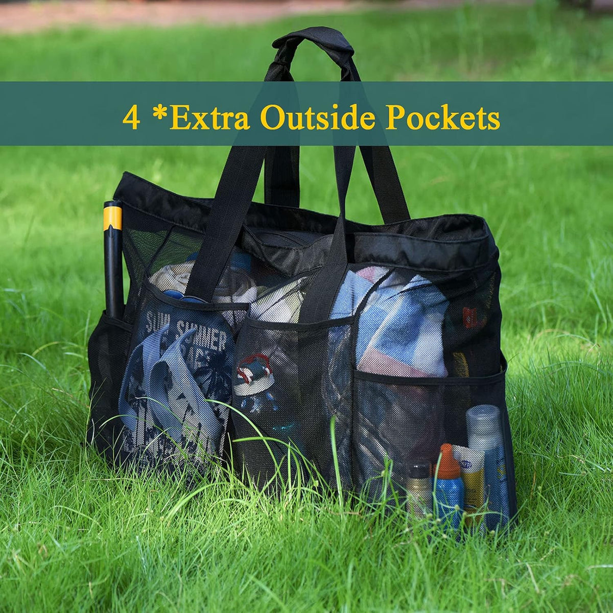 Waterproof Beach Tote with Zipper and Sand-Repellent Mesh