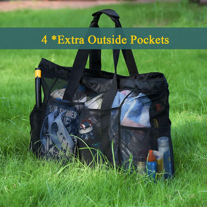 Waterproof Beach Tote with Zipper and Sand-Repellent Mesh