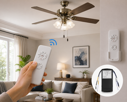Smart WiFi Ceiling Fan Controller Kit - Remote with Dimmer, 3 Speeds, Timer