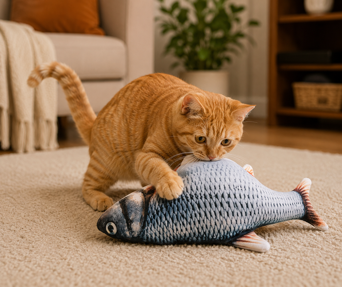 Rechargeable USB Interactive Cat Toy - Plush Kicking Fish in Carp and Salmon