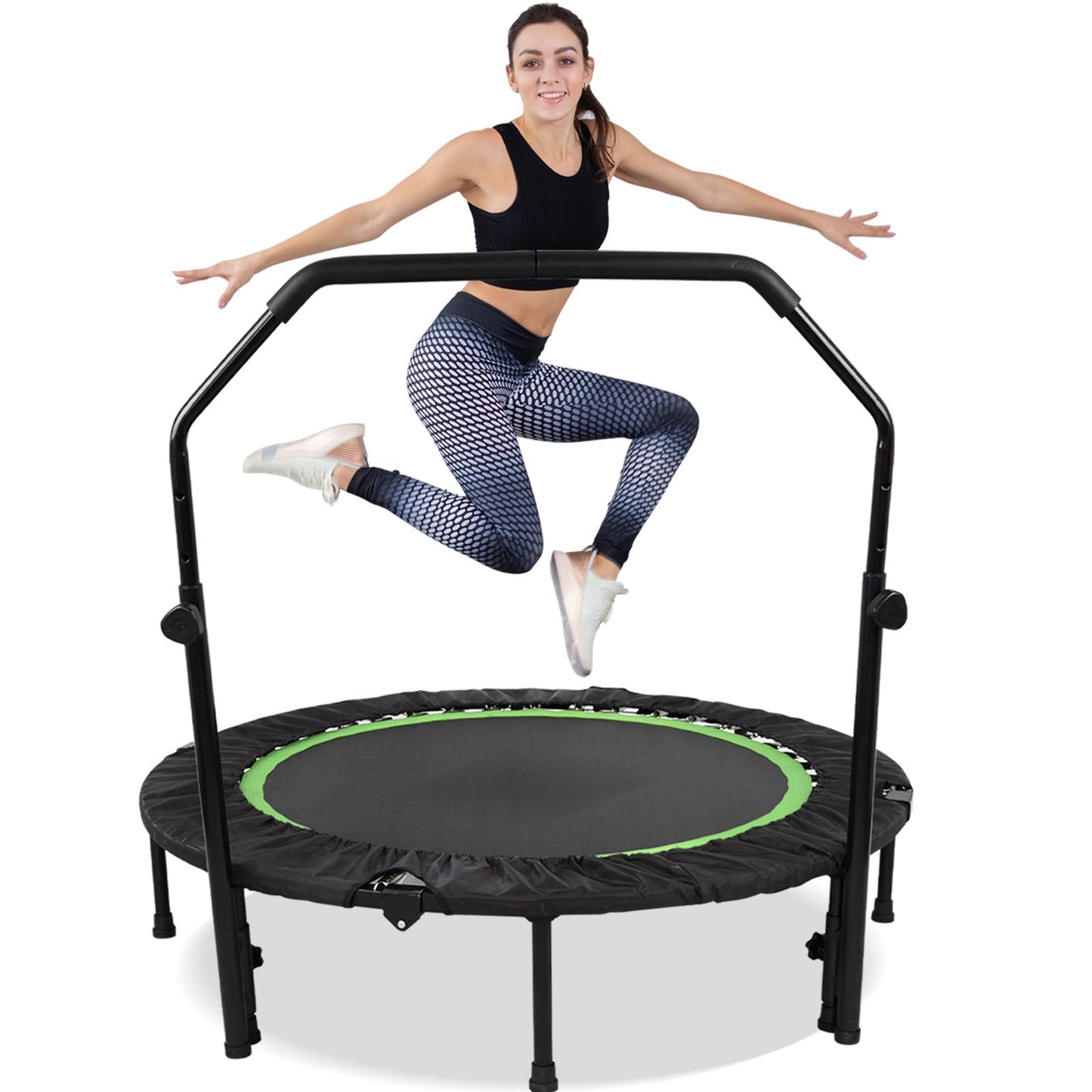 Compact Indoor Trampoline with 48-Inch Adjustable Handle for Exercise