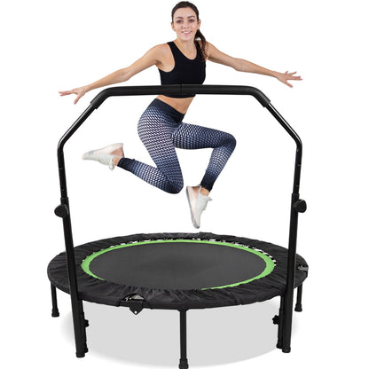 Compact Indoor Trampoline with 48-Inch Adjustable Handle for Exercise