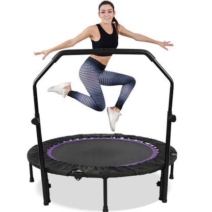 Compact Indoor Trampoline with 48-Inch Adjustable Handle for Exercise