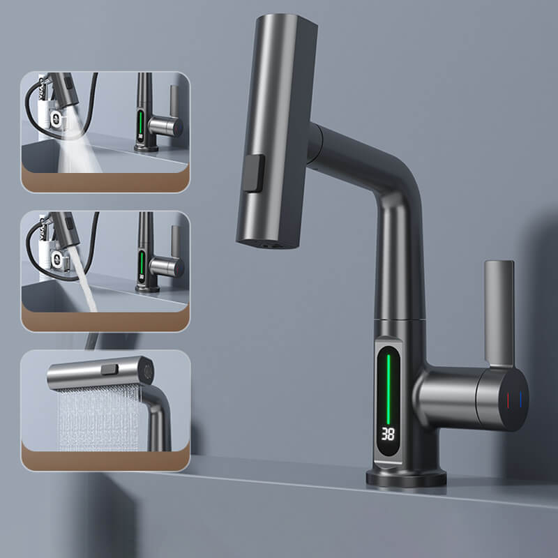 LED Temperature Indicator Kitchen Faucet with 360° Swivel for Simple Cleaning