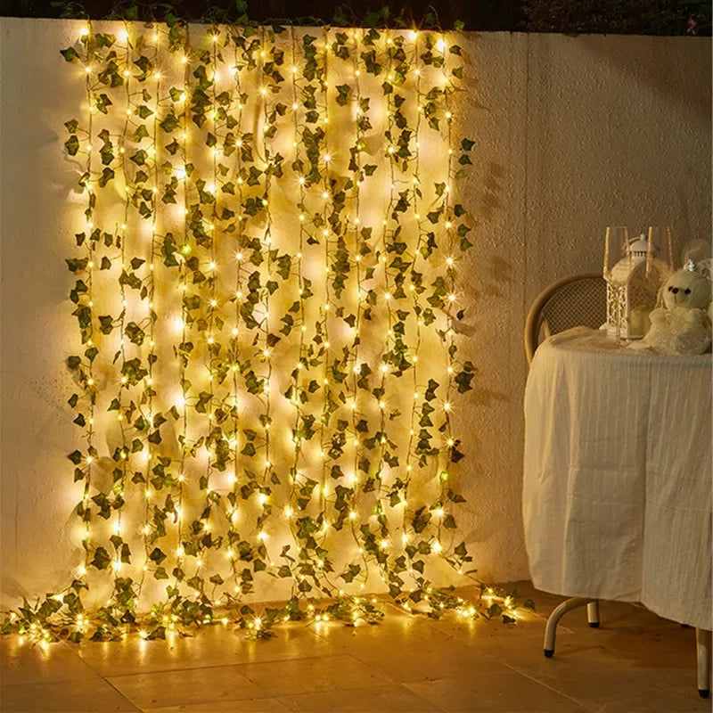 String Lights with Minimalist Floral and Leaf Designs