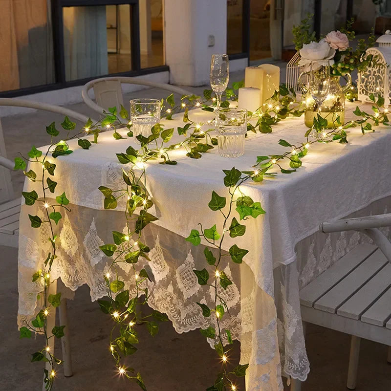 String Lights with Minimalist Floral and Leaf Designs