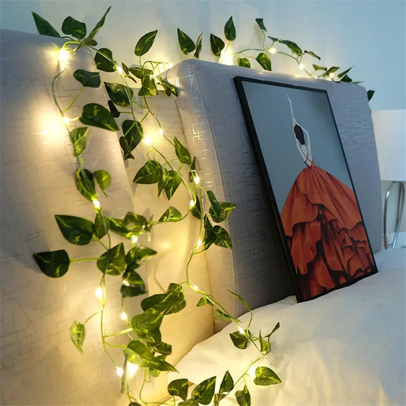 String Lights with Minimalist Floral and Leaf Designs