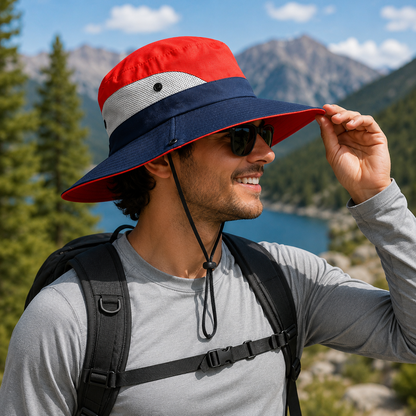 Packable Bucket Hat with UV Protection for Men and Women, Adjustable Chin Strap and Ponytail Opening for Outdoor Activities