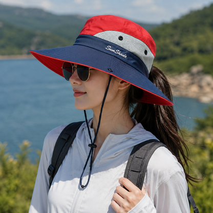 Adjustable Drawstring Sun Hat for Women – Foldable UV Protection Beach Cap