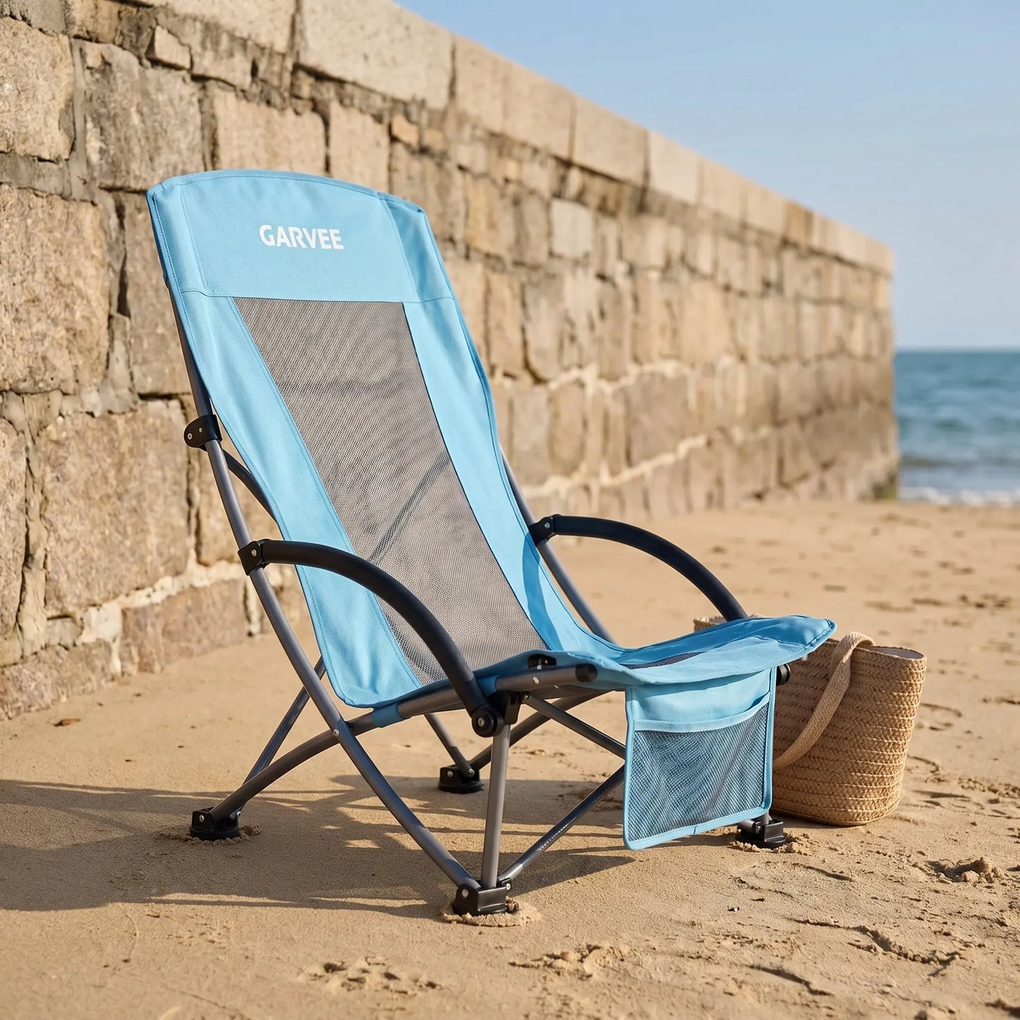 Outdoor High-Back Beach Chair with Mesh Back for Comfortable Seating