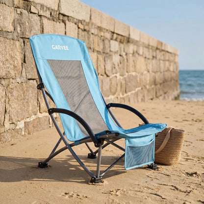 Outdoor High-Back Beach Chair with Mesh Back for Comfortable Seating
