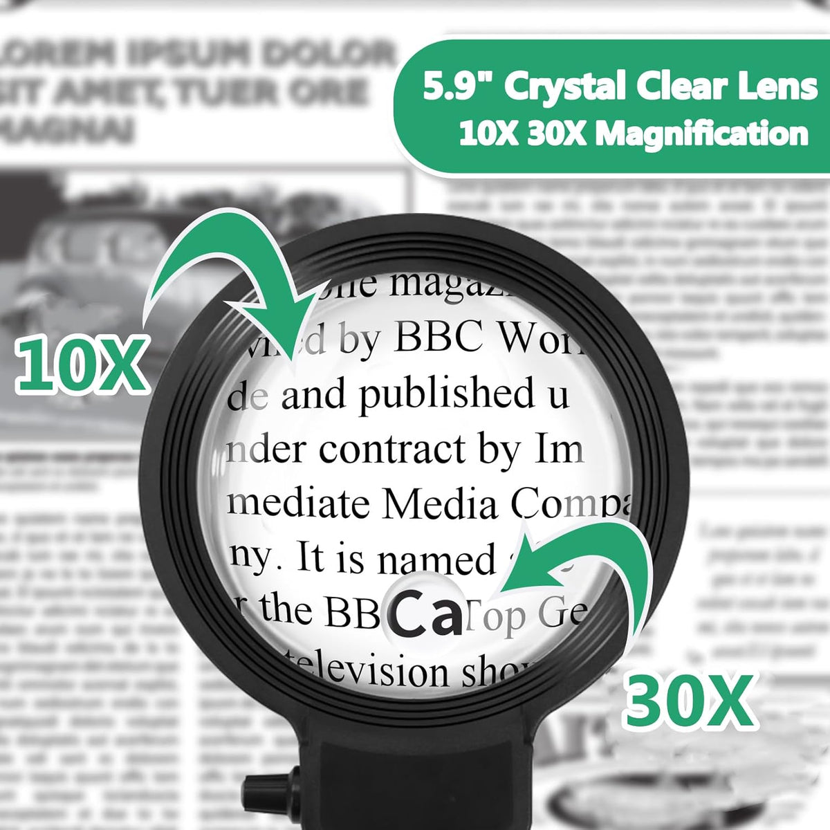Adjustable Neck Magnifying Glass with LED Light - 10X and 30X Zoom