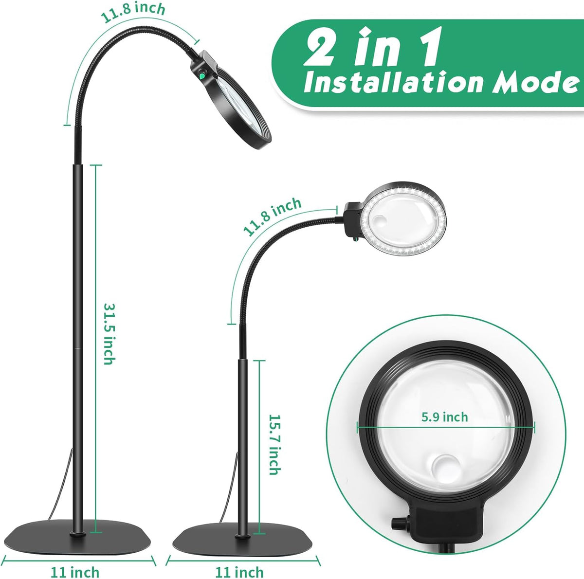 Adjustable Neck Magnifying Glass with LED Light - 10X and 30X Zoom