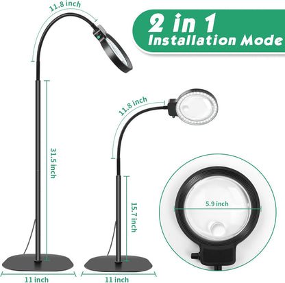 Adjustable Neck Magnifying Glass with LED Light - 10X and 30X Zoom