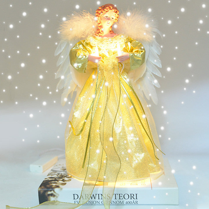 Luminous Holiday Angel Tree Topper with Fiber Optic Wings