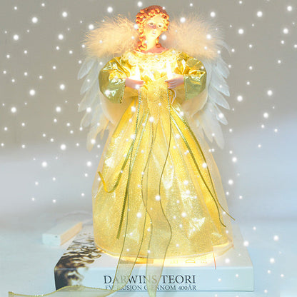 Luminous Holiday Angel Tree Topper with Fiber Optic Wings