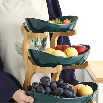 Elegant Three-Tiered Snack Organizer with Wooden Base