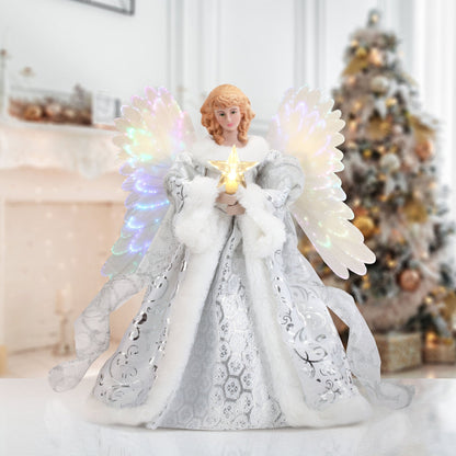 Luminous Holiday Angel Tree Topper with Fiber Optic Wings