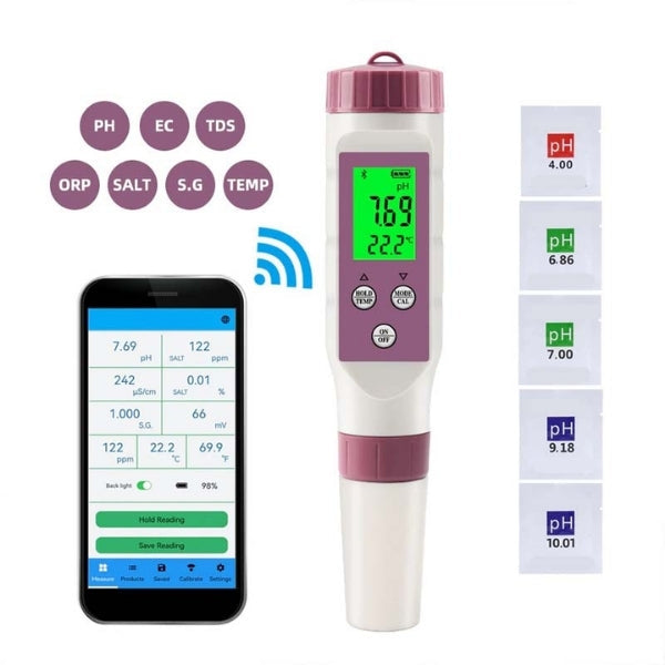 Water Quality Tester with 7-Parameter Probe and Smartphone App Link