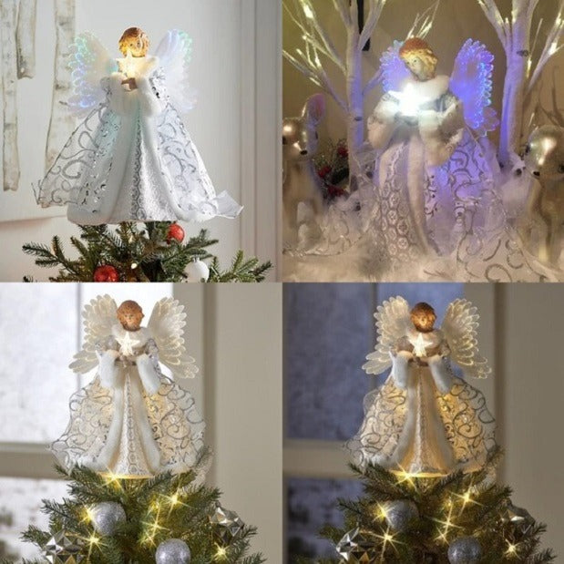 Luminous Holiday Angel Tree Topper with Fiber Optic Wings