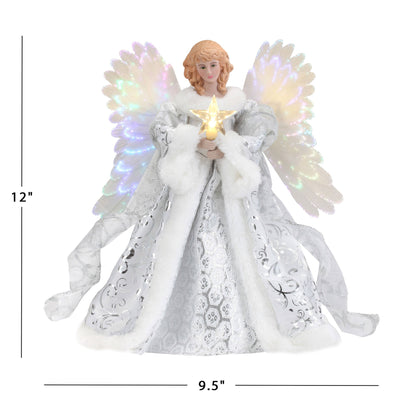 Luminous Holiday Angel Tree Topper with Fiber Optic Wings