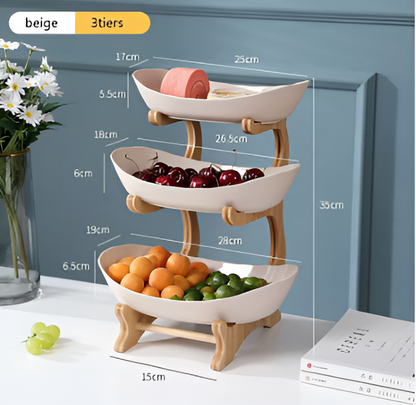 Elegant Three-Tiered Snack Organizer with Wooden Base
