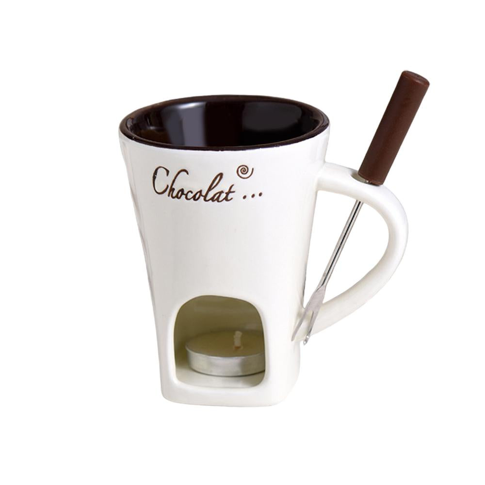 Ceramic Fondue Set with Candle Holder & Stainless Steel Fork
