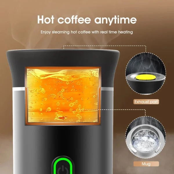 Travel Coffee Maker - Wireless 3-in-1 Espresso Machine for Capsules & Grounds, USB-C Rechargeable