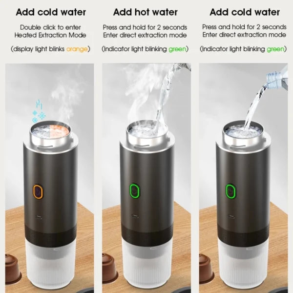 Travel Coffee Maker - Wireless 3-in-1 Espresso Machine for Capsules & Grounds, USB-C Rechargeable