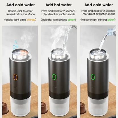 Travel Coffee Maker - Wireless 3-in-1 Espresso Machine for Capsules & Grounds, USB-C Rechargeable