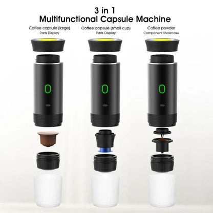 Travel Coffee Maker - Wireless 3-in-1 Espresso Machine for Capsules & Grounds, USB-C Rechargeable