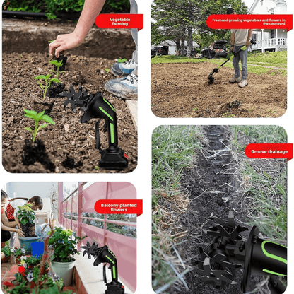 Garden Tiller with Extension Handle - Cordless Soil Cultivator