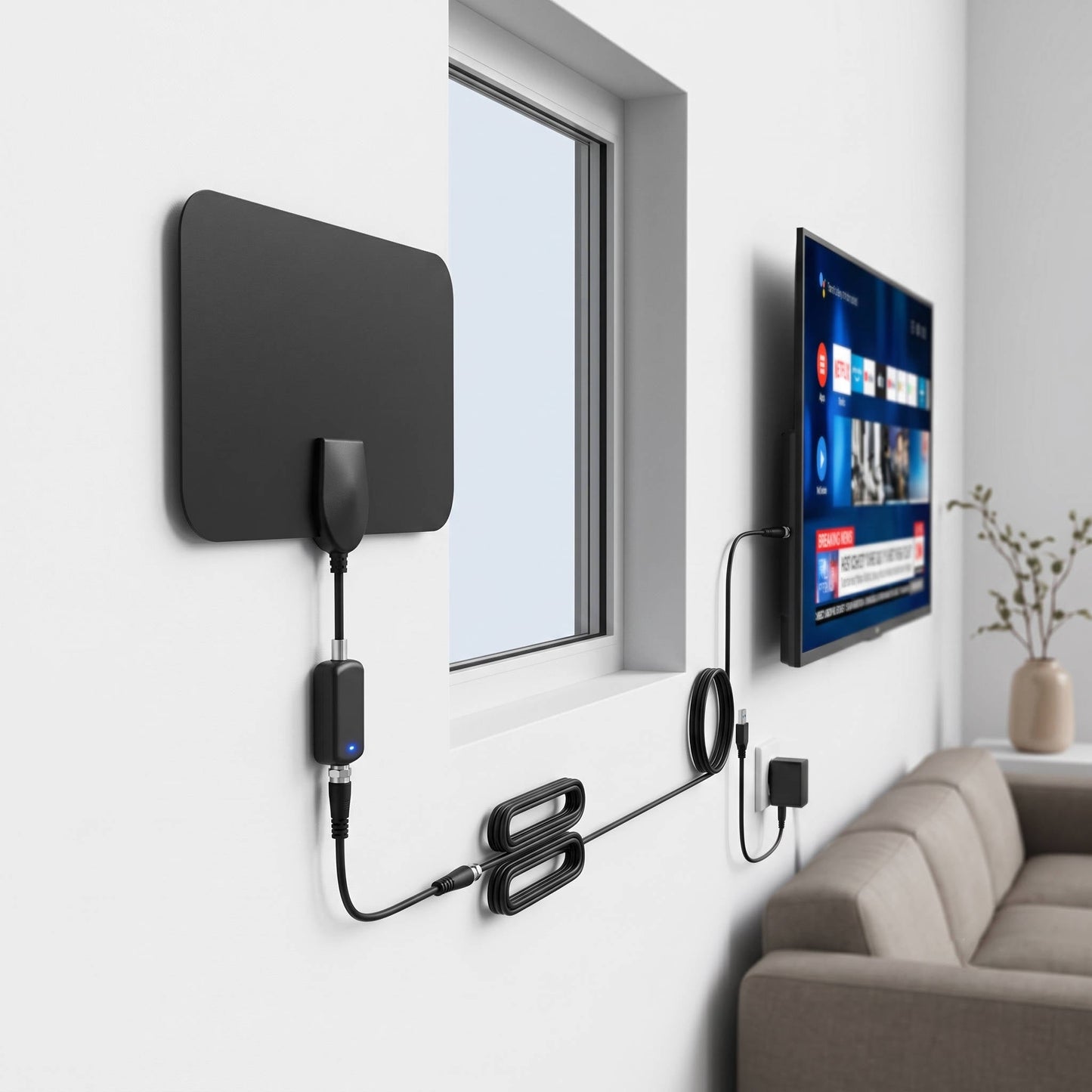UltraClear 300-Mile Indoor HDTV Antenna with Enhanced Signal Boost