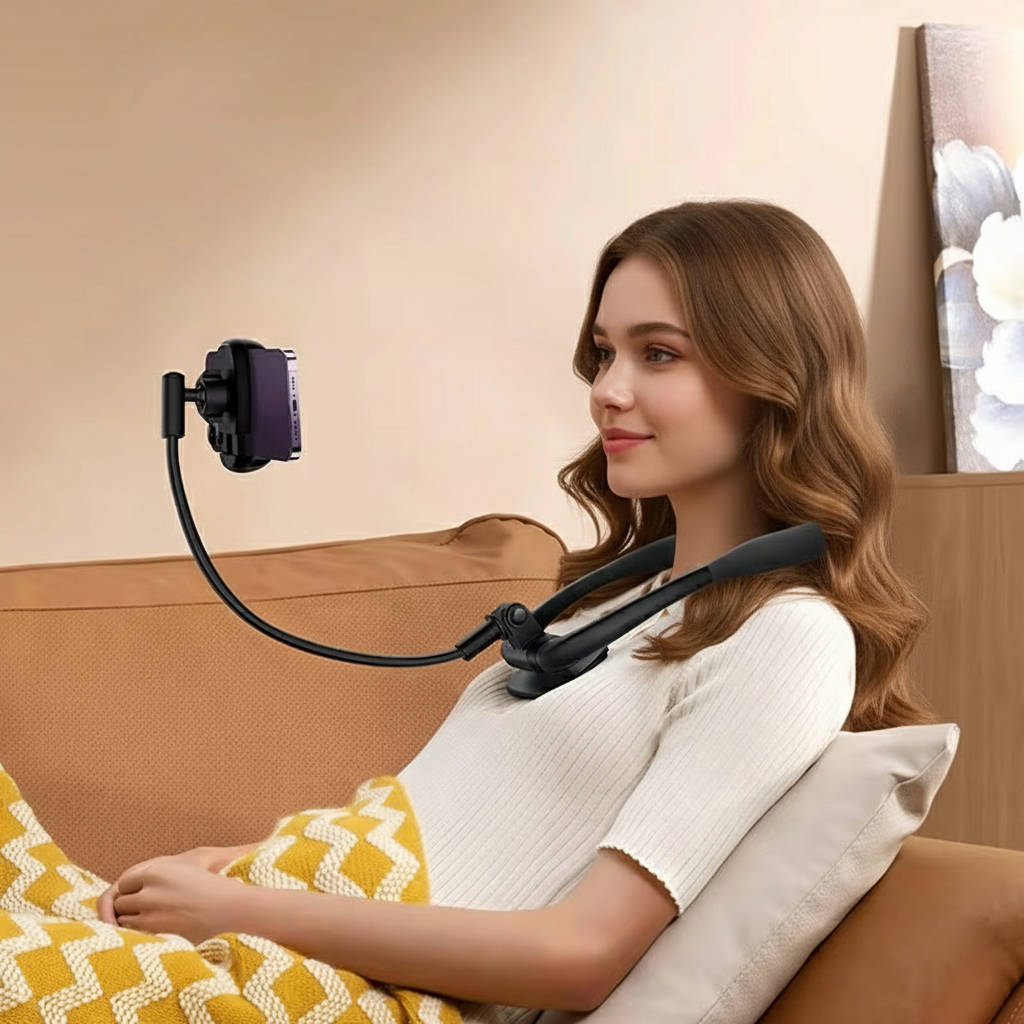 Ergonomic Phone Stand with Aluminum Frame and 360-Degree Flexibility