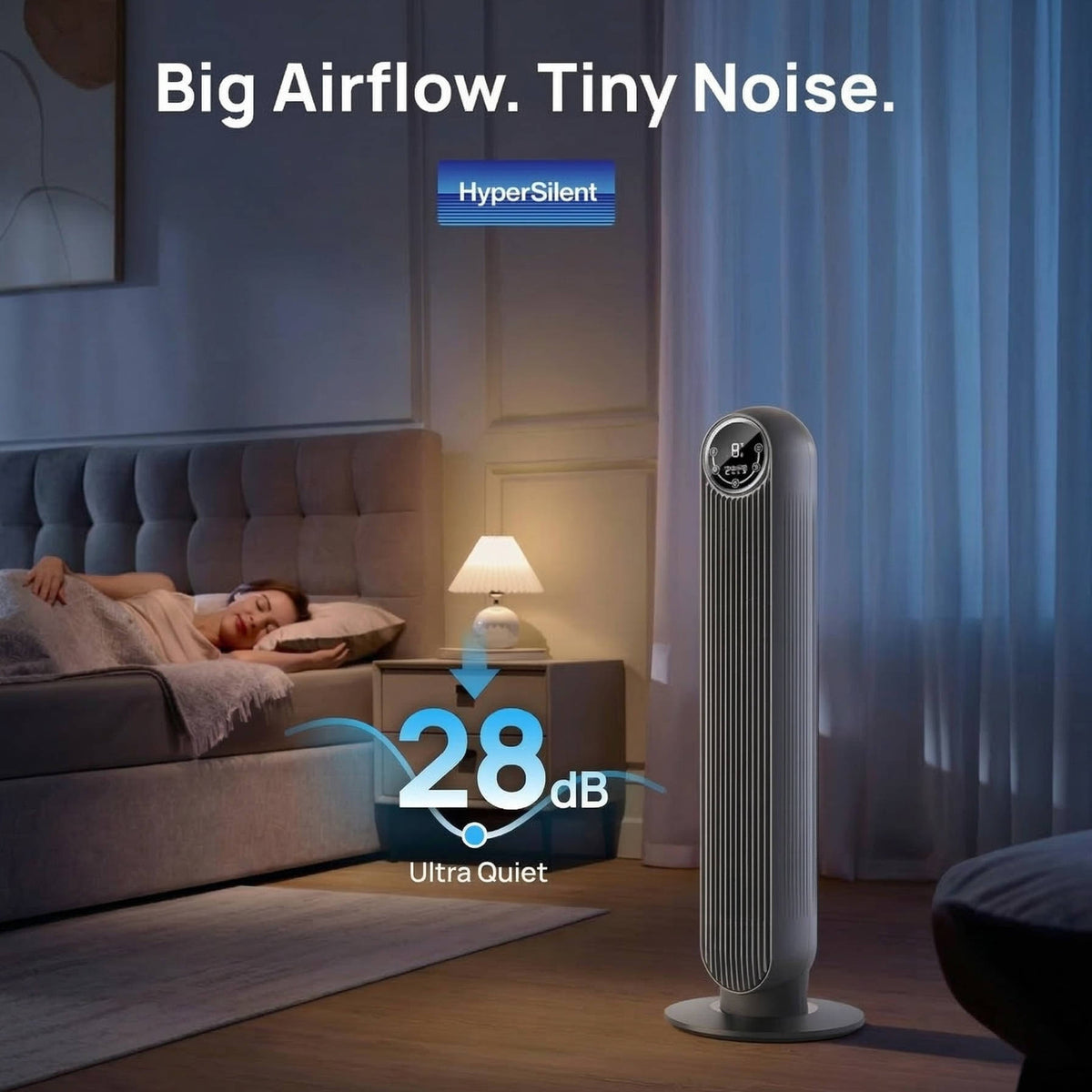 Quiet Bladeless Tower Fan with 8 Speeds and 90-Degree Oscillation