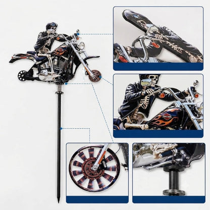 Whimsical Skeleton Rider Motorcycle Wind Spinner for Gardens