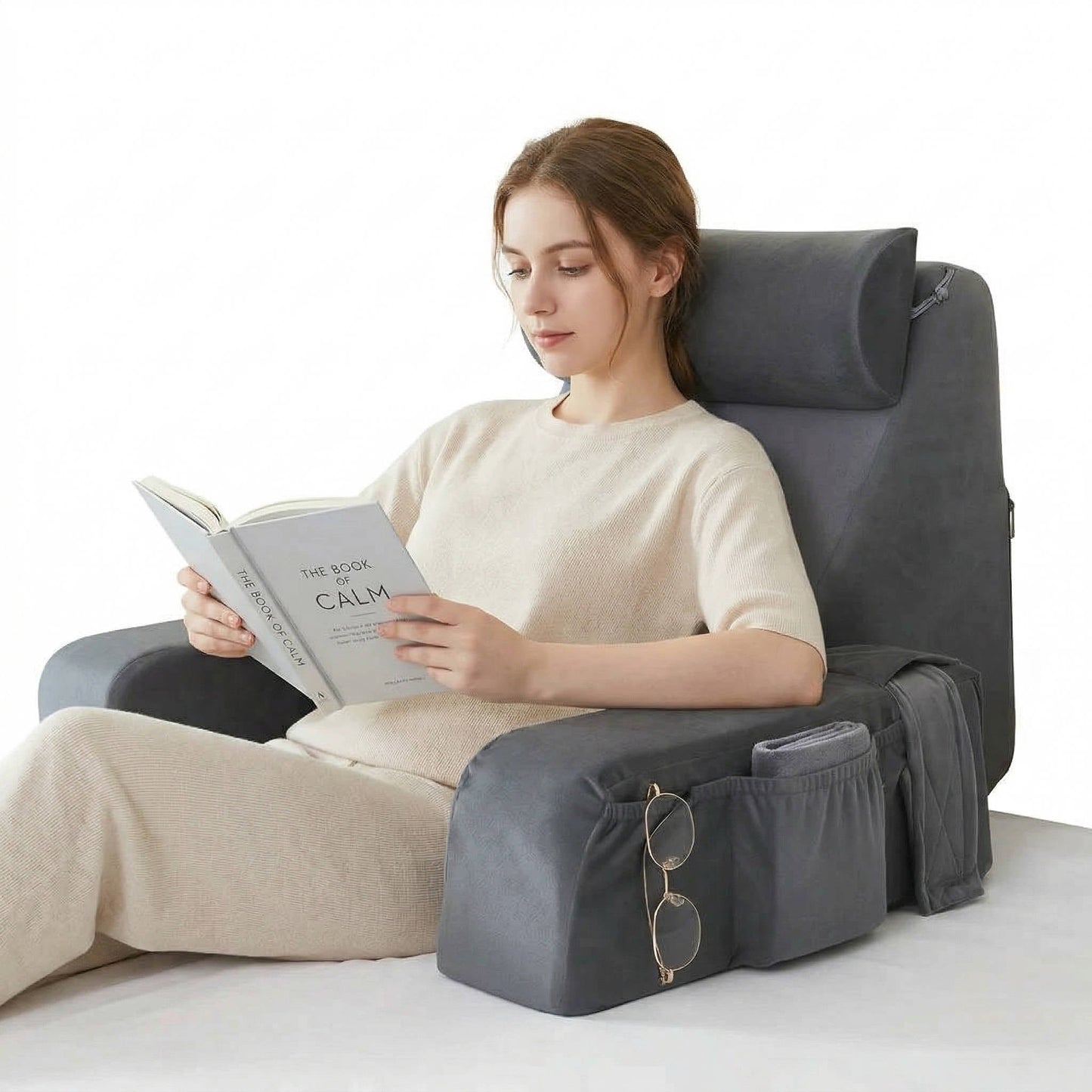 Ultimate Comfort Reading Pillow with Adjustable Arms & Pockets