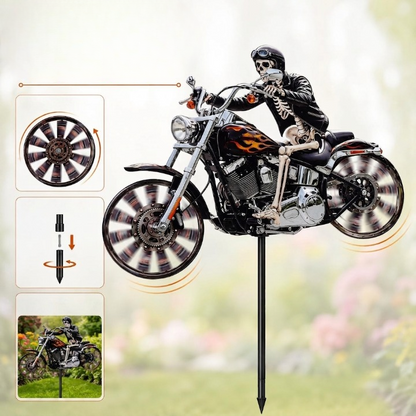 Whimsical Skeleton Rider Motorcycle Wind Spinner for Gardens