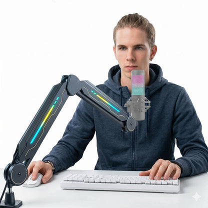 Adjustable RGB Microphone Boom Arm with 11 Light Modes