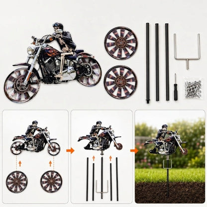 Whimsical Skeleton Rider Motorcycle Wind Spinner for Gardens