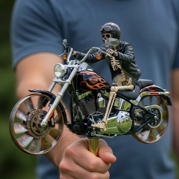 Whimsical Skeleton Rider Motorcycle Wind Spinner for Gardens