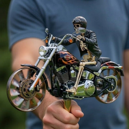 Whimsical Skeleton Rider Motorcycle Wind Spinner for Gardens