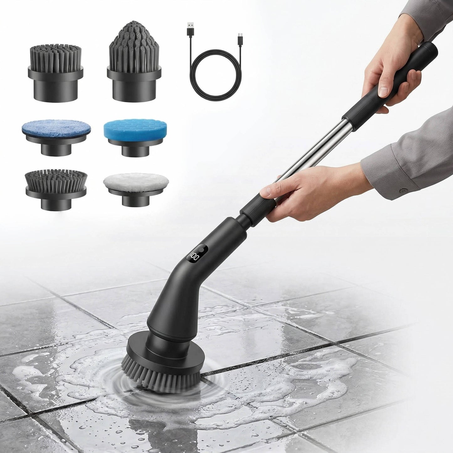 Rechargeable Power Scrub Brush with Adjustable Handle for Easy Cleaning