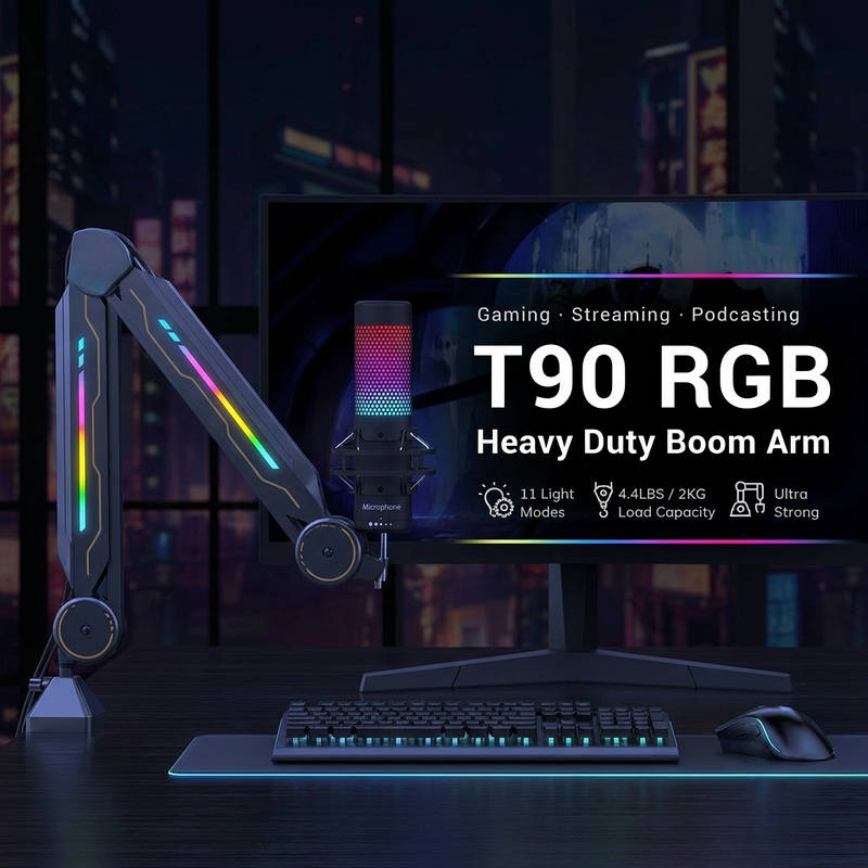 Adjustable RGB Microphone Boom Arm with 11 Light Modes
